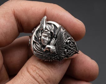 Valkyrie Silver Ring 925 – Norse Mythology Ring – Viking Jewelry – Detailed Statement Ring