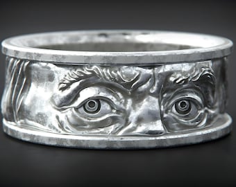 Pierścień ze srebra próby 925 Benjamin Franklin Eyes, ręcznie robiony męski pierścień ze srebra próby 925, Franklin Eyes Silver Men's Band, modna męska biżuteria, męski pierścień ozdobny