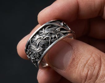 Dragon Protection Ring – Guardian Dragon Ring – 925 Sterling Silver Dragon Band – Adjustable Ring – Mythology Jewelry