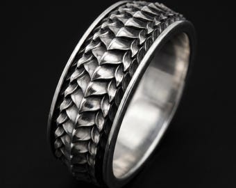 Dragon Scale Ring 925 Silver – Armor Ring – Protective Band Ring – Mens Statement Ring – Textured Silver Ring