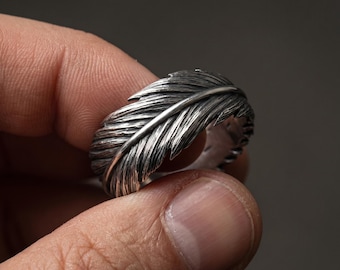 Feather Ring 925 Silver – Adjustable Wrap Ring – Minimal Silver Band – Unique Gift for Her Him