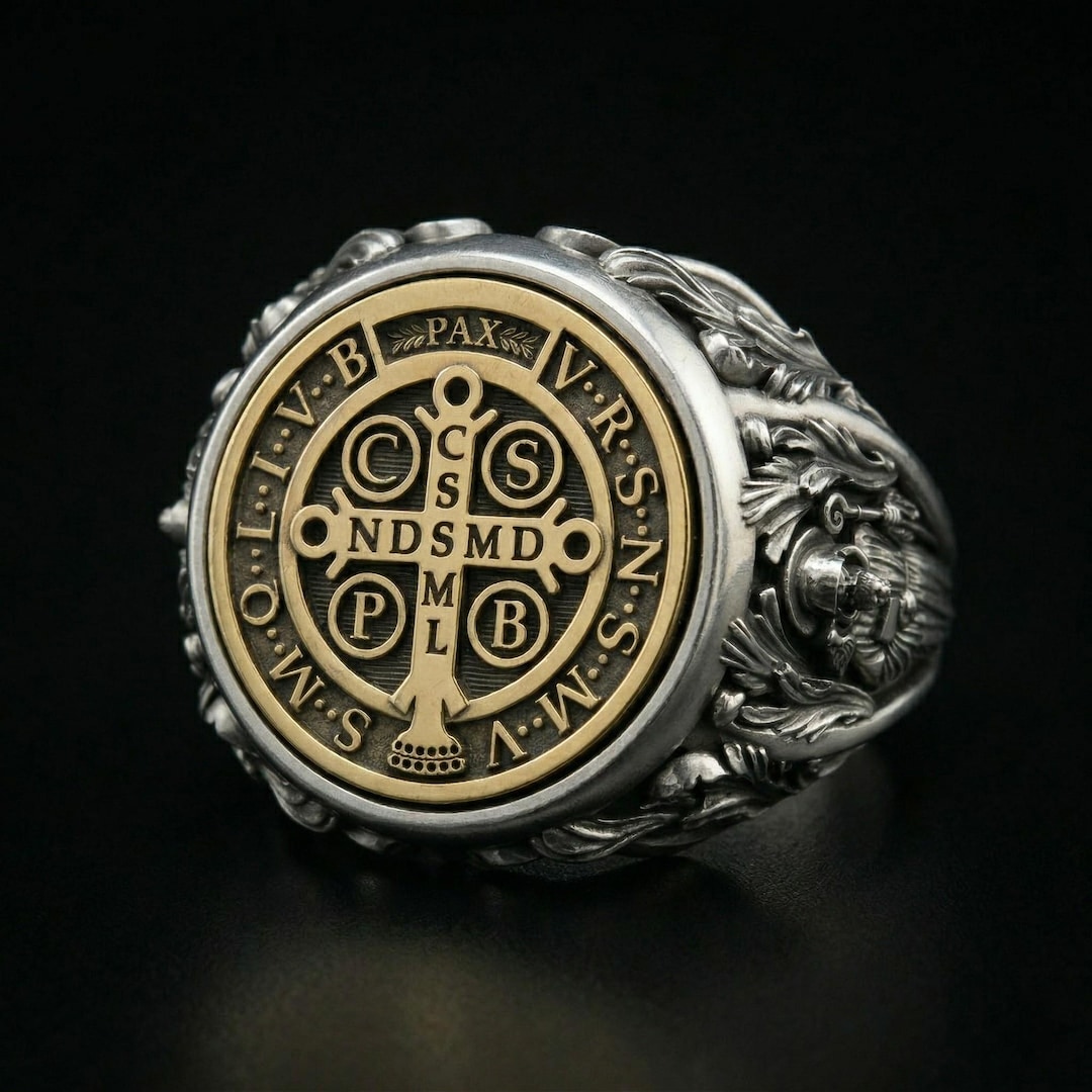 Saint Benedict Ring 925 Silver – Men's Protection Catholic Jewelry - Etsy