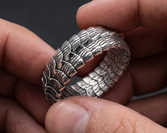 Dragon Scale Silver Ring 925 – Textured Band Ring – Minimal Strong Ring – Unique Gift for Him