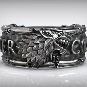 Winter is Coming Ring, Game-Inspired Wolf Ring for Men, Stark House Jewelry, Medieval Norse Style Silver Ring, Handmade Fantasy Gift