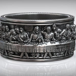 Last Supper Ring, Jesus and Apostles Ring, Religious Art Ring for Men, Handmade Silver Statement Ring, Spiritual Gift Jewelry