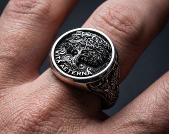 Vita Aeterna Silver Ring – Tree of Life Ring – Eternal Ring – Symbolic Jewelry – Mens Statement Ring