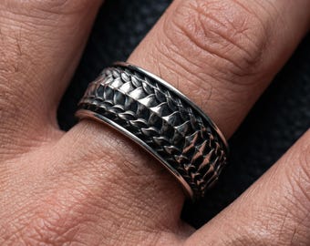 Dragon Skin Ring 925 Silver – Scale Texture Ring – Mens Band Ring – Minimal Statement Ring – Unique Gift