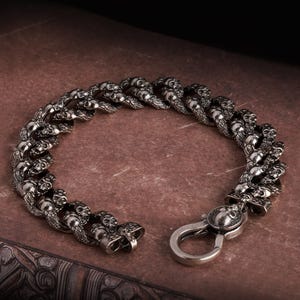 Skull Bracelet for Men, Gothic Punk Adjustable Bracelet, Handmade Silver Skull Jewelry, Edgy Rock Style Wristband Gift