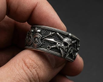 Spartan Silver Ring 925 – Greek Warrior Ring – Vintage Mens Ring – Unique Gift for Him