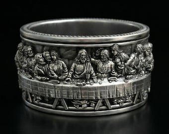 Last Supper Silver Ring 925 – Bold Statement Ring – Mens Wide Band Ring – Unique Detailed Ring – Gift for Him