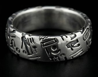 Hieroglyph Ring 925 Silver – Ancient Symbol Ring – Knowledge Ring – Mens Statement Ring – Egyptian Jewelry