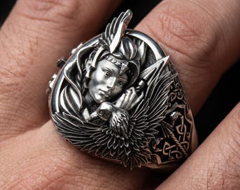 Norse Valkyrie Silver Ring – Warrior Goddess Ring – Power & Authority Ring – Viking Jewelry for Men