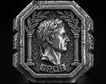Caesar Ring 925 Silver – Roman Signet Ring – SPQR Ring – Legacy Ring – Ancient Rome Jewelry – Mens Statement Ring