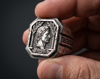 Roman Signet Ring 925 Silver – Caesar Portrait Ring – Vintage Antique Ring – Unique Gift for Him