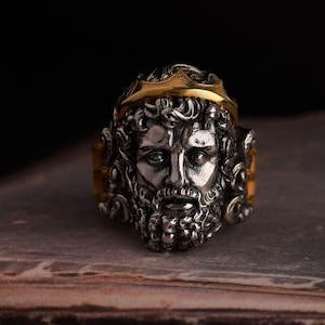 Bague mythologie grecque Poséidon, dieu de la mer, bague déesse antique en argent sterling oxydé, bague fantaisie pour mari, bague cool pour meilleur ami