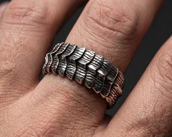 Dragon Armor Ring 925 Silver – Scale Texture Ring – Strength Ring – Mens Bold Jewelry – Unique Gift