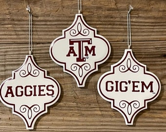 2354 Set of 3 Texas A&M arabesque tile ornaments