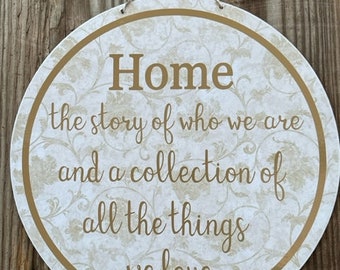 2497 Home the story of who we are round wall decor door hanger