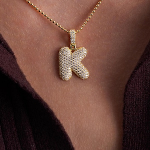 Collar con letra burbuja bañado en oro de 18 quilates: colgante con la inicial K en plata de ley, joyería de Estambul