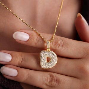 Colgante con inicial de circonita cúbica, collar con letra burbuja de plata de ley 925
