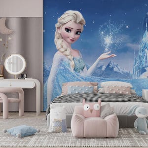 Ice Queen Elsa Wallpaper, Disney Princess Kids Room, Fairytale Art, Custom Mural