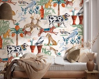 Animals by Nile River Wallpaper Exotic Wildlife Art, Nature Scene Decor