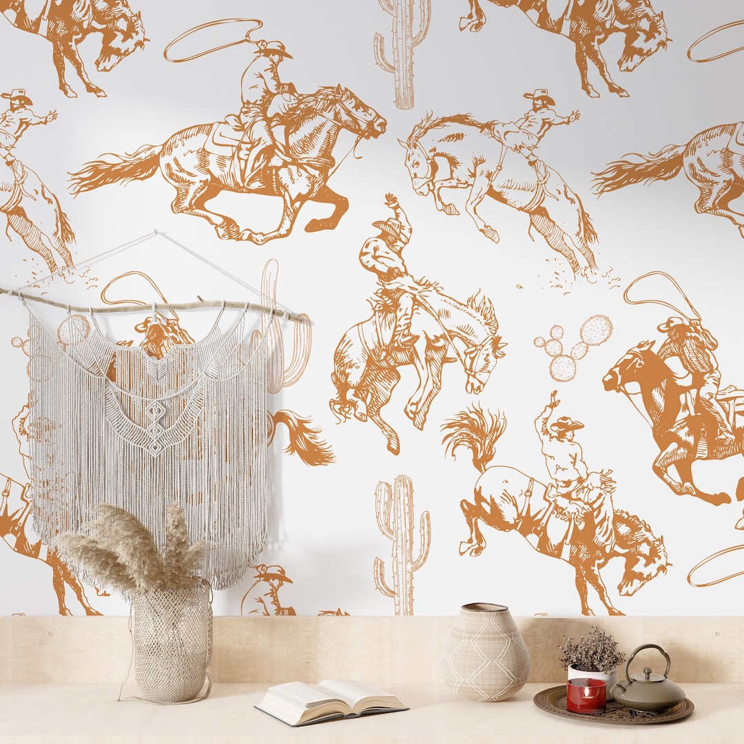 Wild West Cowboy Pattern Wallpaper Boys Room Decor, Western Inspired ...