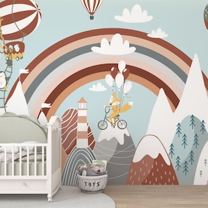 Carta da parati "Mondo dei sogni" con arcobaleno, scena fantasy stravagante, decorazione per la cameretta dei bambini