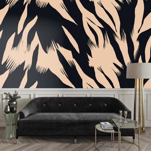 Black White Abstract Brush Stroke Wallpaper, Modern Art Print, Minimalist Wall Decor, Custom Mural