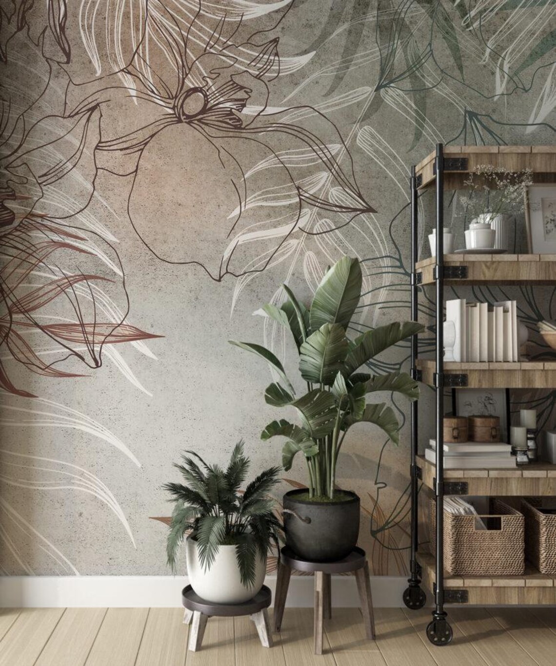 Leaves Shadow Orchids Wallpaper, Botanical Shadow Play, Elegant Floral ...