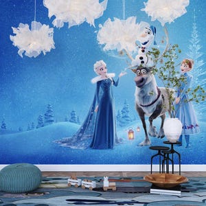 Frozen Snow Queen Elsa & Reindeer Wallpaper Disney Princess Kids Room, Fairytale Art