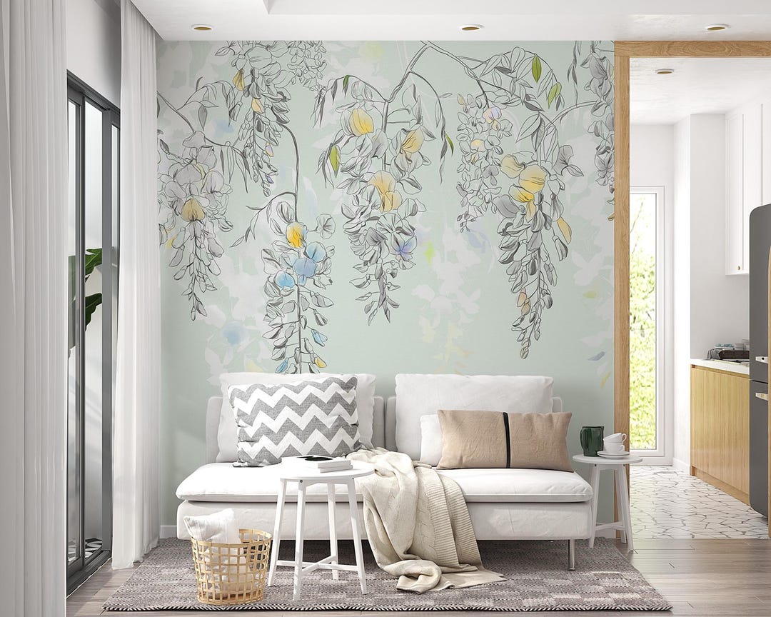 Hanging Wisteria Flowers Wallpaper – Romantic Floral Wall Mural With ...