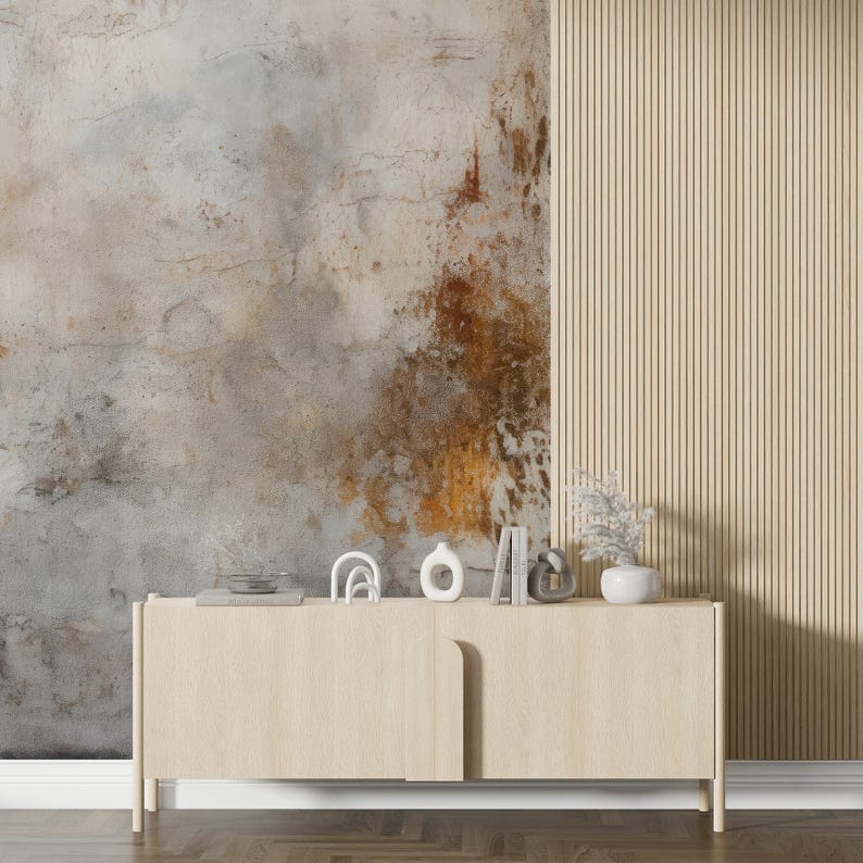Image showcasing Earth Tone Concrete Look Wallpaper - Modern Industrial Wall Mural With ...