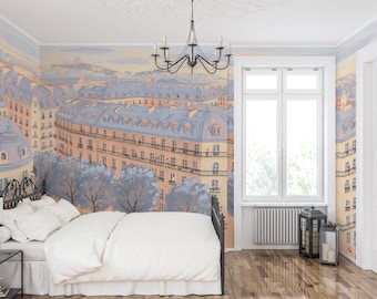 Paris Streets Wallpaper, Iconic Cityscape Mural, Urban Travel Decor, Custom Mural