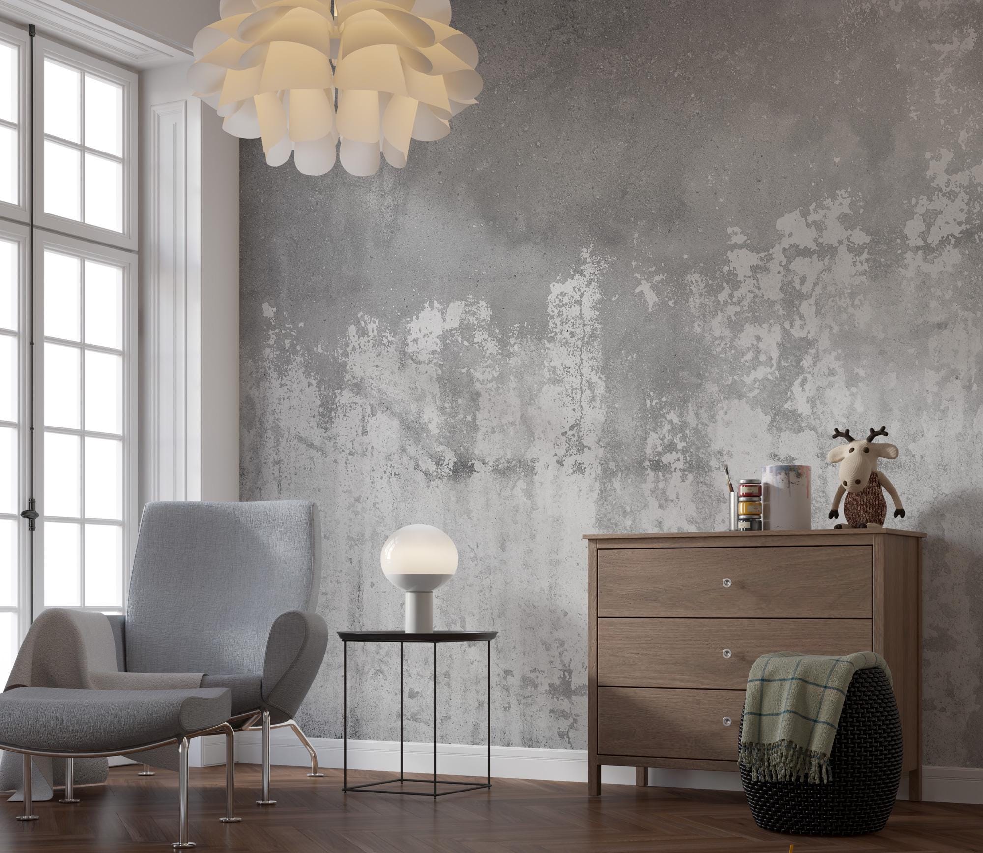 古びたコンクリート風の壁紙 – 都会的なインダストリアルな雰囲気と