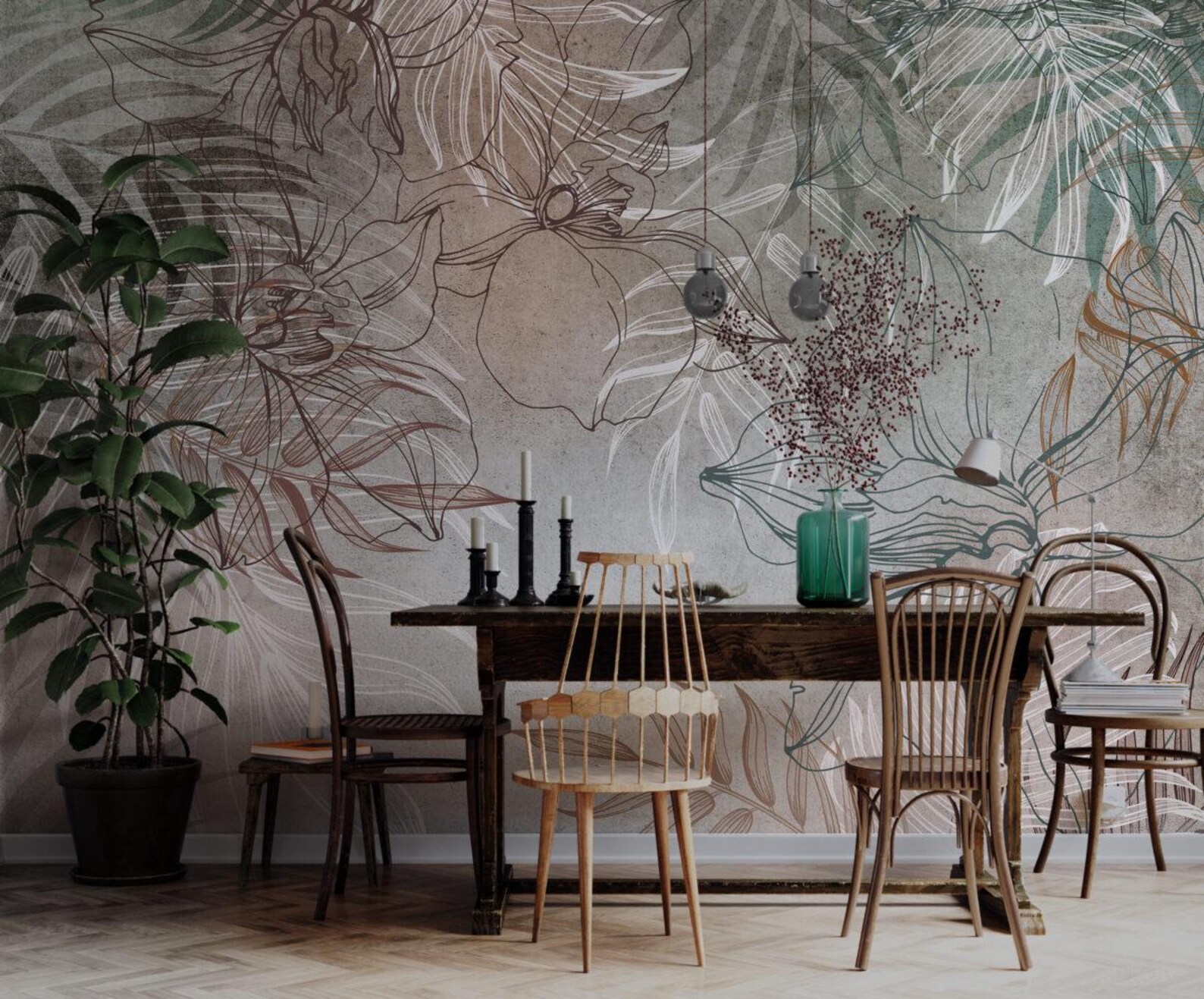 Leaves Shadow Orchids Wallpaper, Botanical Shadow Play, Elegant Floral ...