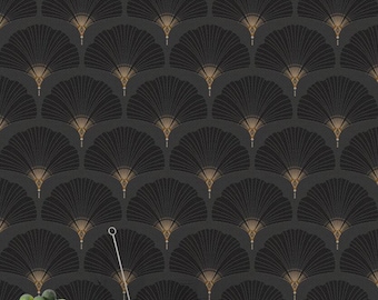 Black Fan Pattern Wallpaper Modern Geometric Art, Bold Design