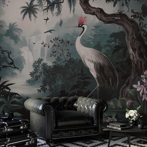 Birds in Tropical Forest Wallpaper – Vibrant Jungle Wall Mural with Colorful Birds, Nature Escape Theme for Bold Interiors
