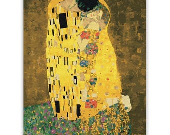 Paint by Numbers The Kiss by Gustav Klimt – Recreate Famous Art DIY – Relaxing Painting Hobby with Canvas and Brushes