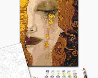 Paint by Numbers Kit Golden Tears Gustav Klimt Reproduction – Art Hobby DIY – Antistress Painting – Paint Picture Framed for Adults