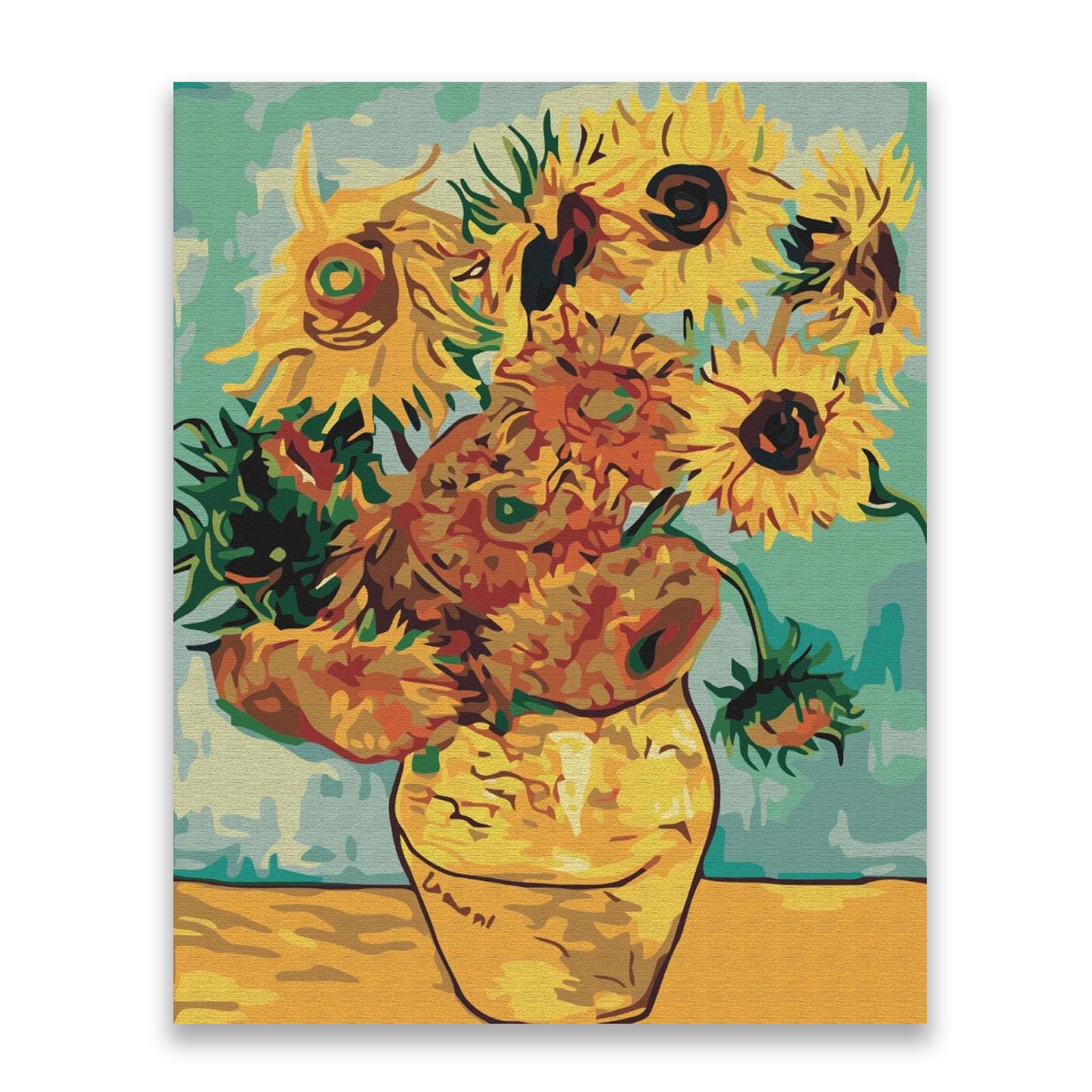 Reproduction Paint by Numbers Kit Sunflowers by Van Gogh – DIY Art Therapy Set – Paint Picture for Home
