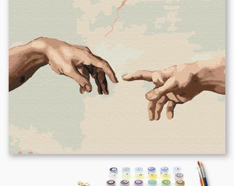 Brushme Paint by Numbers  Famous Art Michelangelo The Creation of Adam – Hobby Paint Set – DIY Religious Masterpiece – Antistress Project