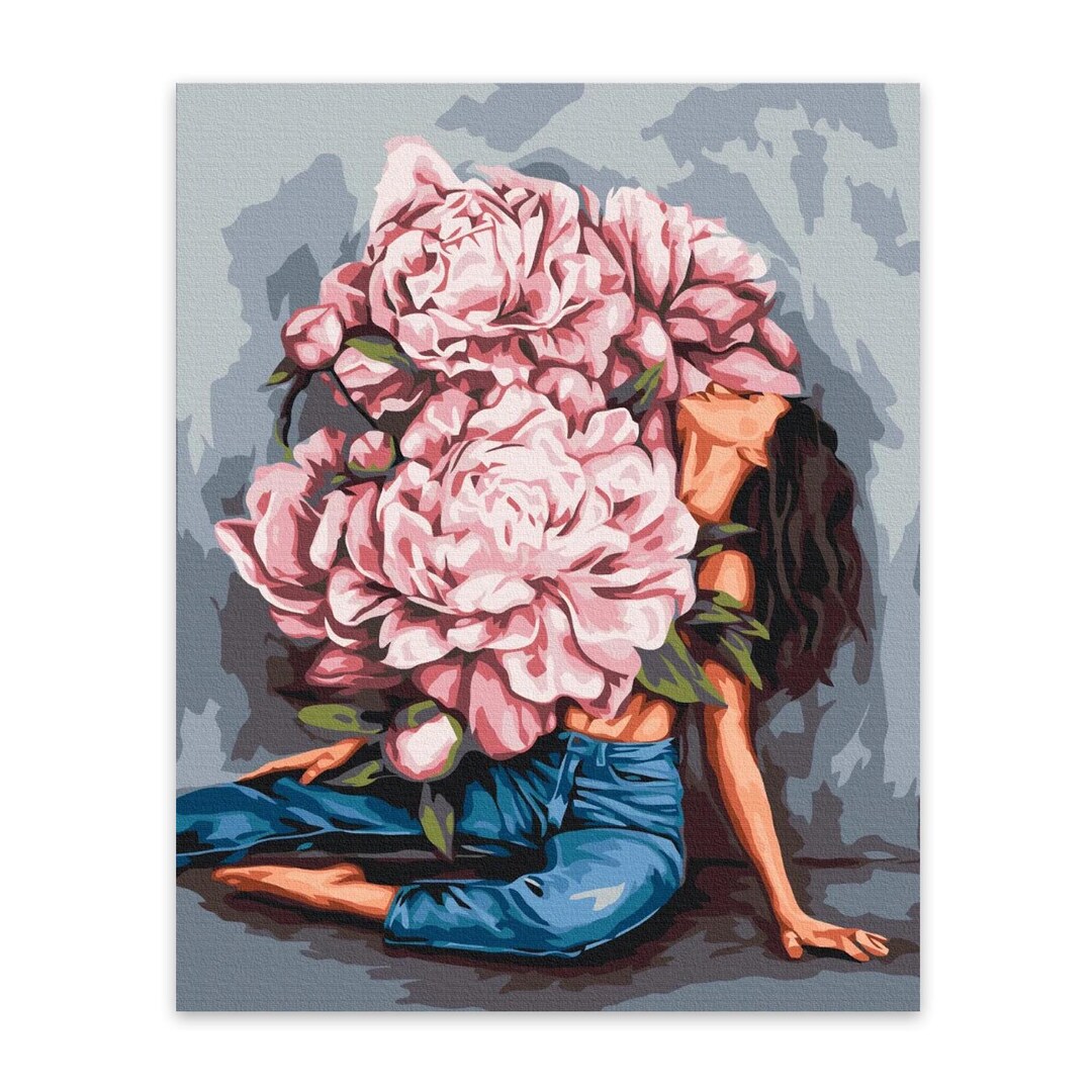Paint by Numbers Hobby Kit – Girl With Peonies – Relaxing DIY Art Set ...