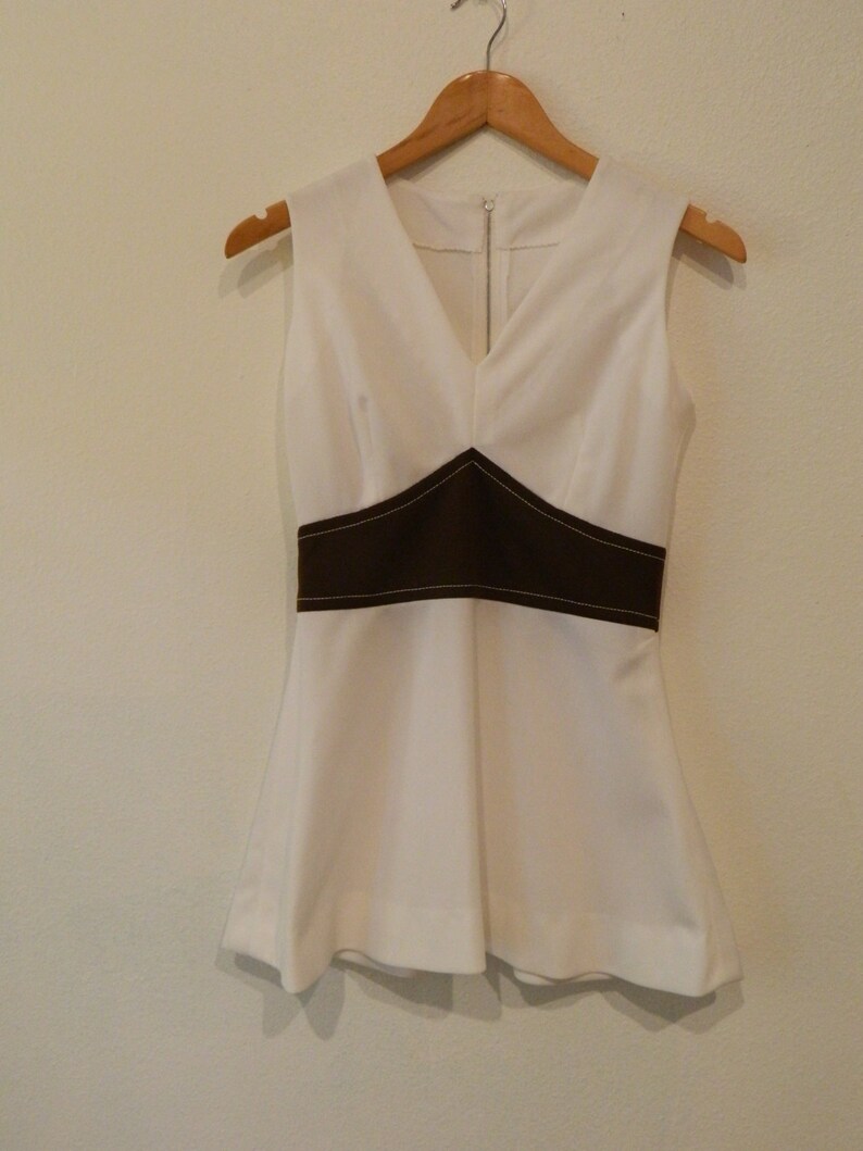 sale small white and brown PEPLUM vintage METAL zipper 60s blouse top