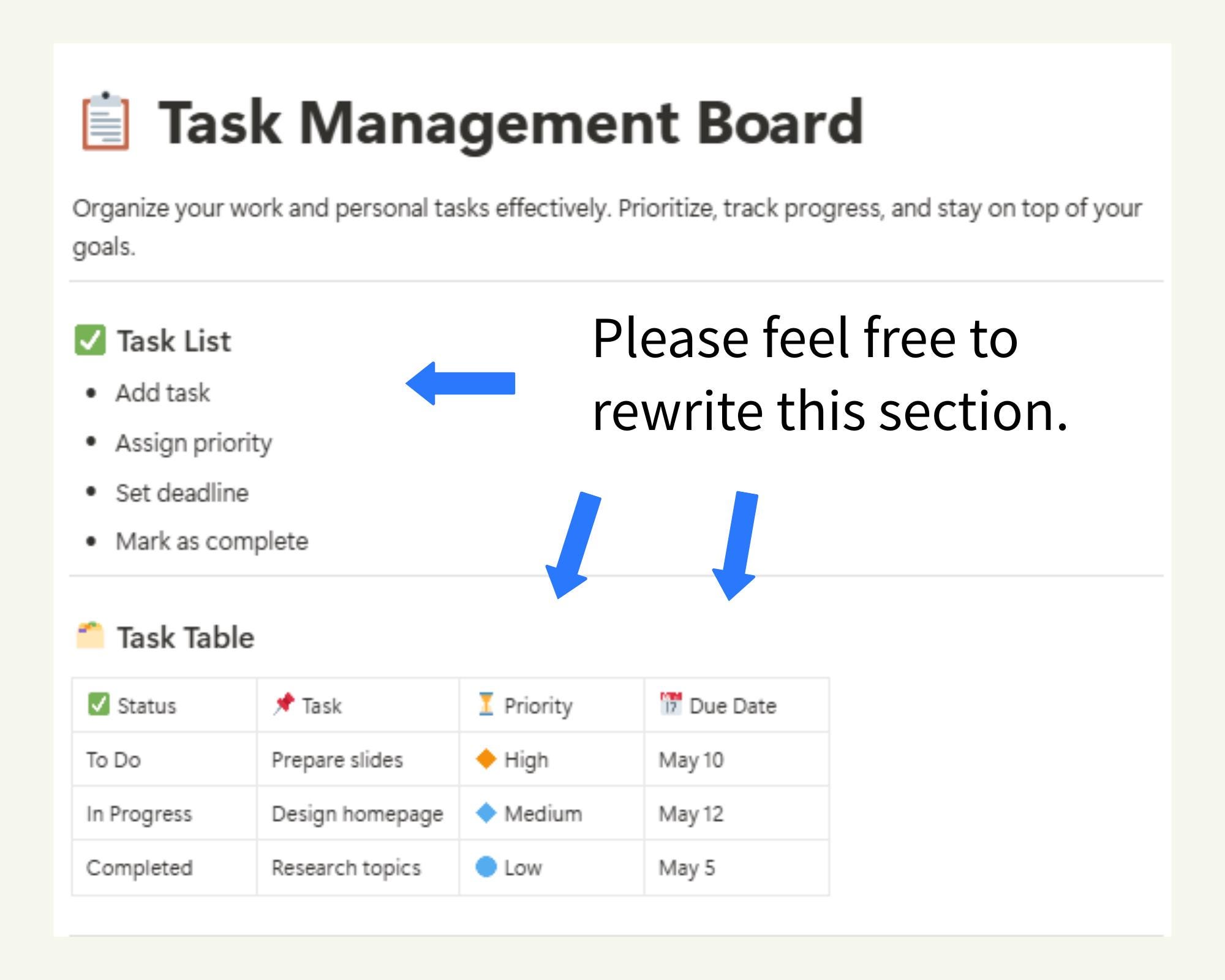 Minimalist Notion Task Management Board – Fully Editable Template for ...