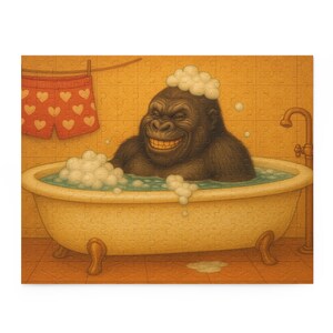 Bath Time Gorilla Puzzle - Whimsical Jigsaw of a Grinning Ape in a Tub