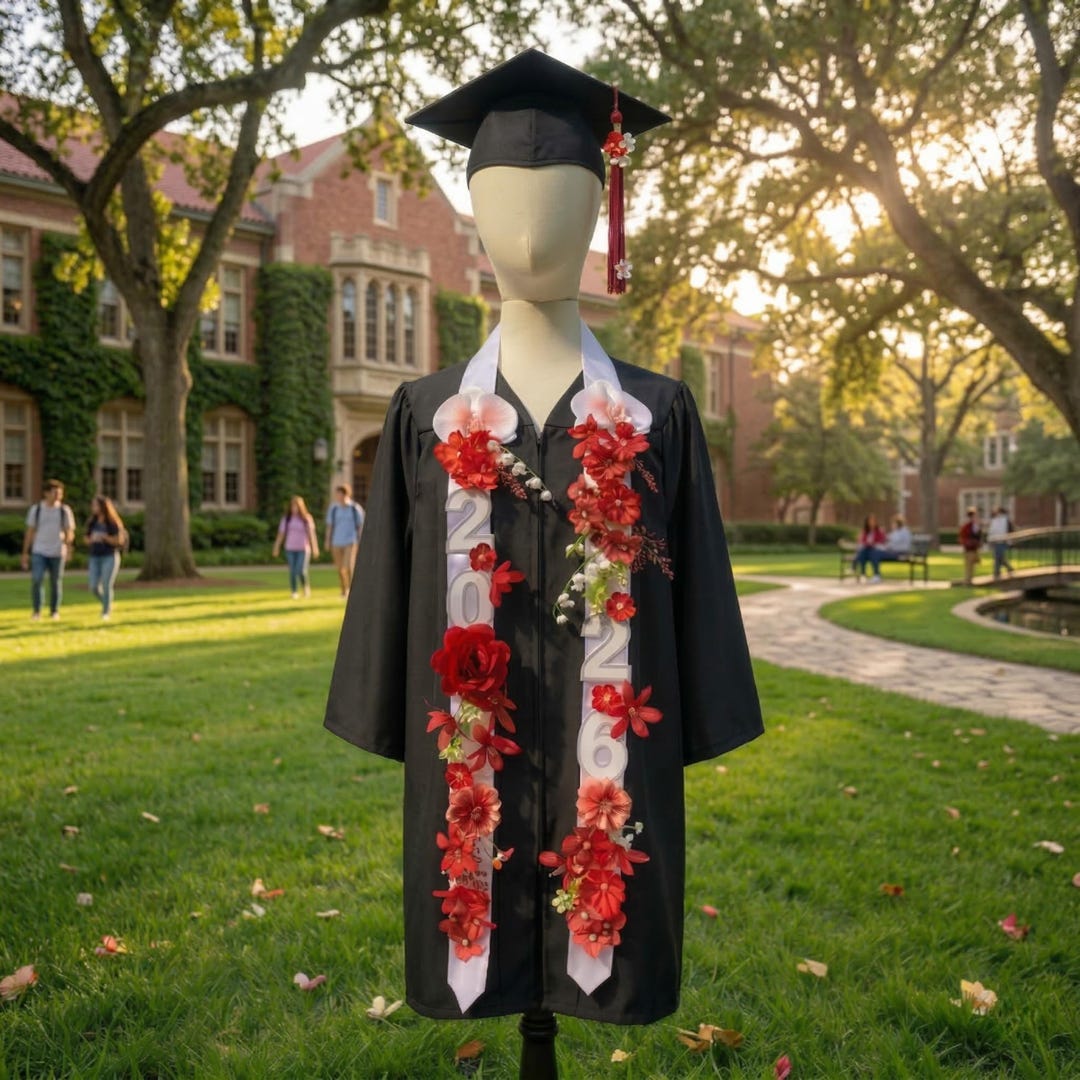Floral Graduation Lei, Ribbon Flower Graduation Stole, Senior Portrait ...