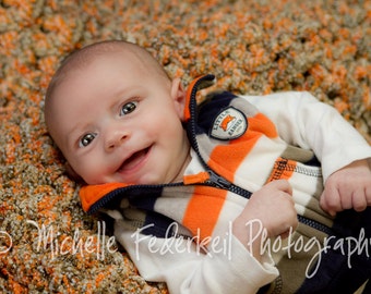 Photography Prop Baby Blanket - Bumpy Popcorn Textured Rug Newborn Photo Prop, 'Lichen' Orange, Brown, Ivory Cream