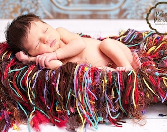 FUN Fringe Baby Blanket Photography Prop, 'Chocolate Jellies' Colors for Newborn Infant Photo Portraits