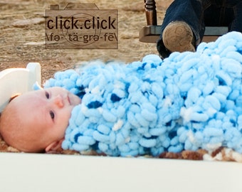 Boy Baby Blanket Photography Prop - 2x2 Blue, White Popcorn Pom Texture Photo Prop. 'Daydream'